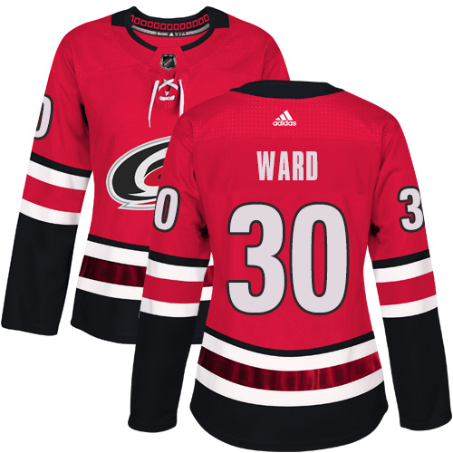 Adidas Carolina Hurricanes #30 Cam Ward Red Home Authentic Women Stitched NHL Jersey